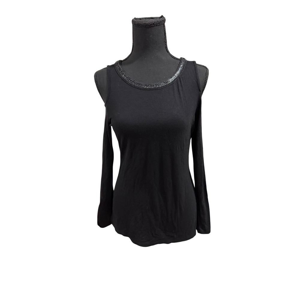 Philosophy Republic Clothing‎ Black Cold Shoulder Sequin Trim Top Medium